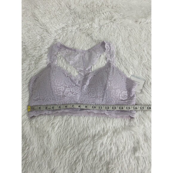 Tranquil & True Bralette Bra Womens Plus Size 1X Lilac Lace Floral Racerback - Picture 6 of 11